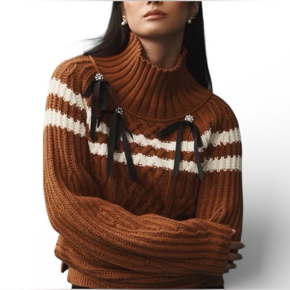 MAEVE • Anthropologie Balloon Sleeve Bow Detail Sweater